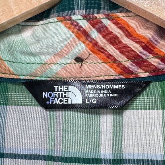 The North‎ Face Short Sleeve Delridge Button Shirt Men Large Green White Cotton - Picture 3 of 10